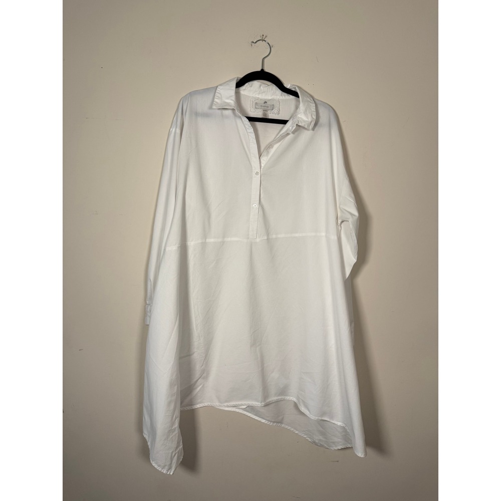 Cupio Womens White Asymmetrical Button Down Tunic Roll Tab Sleeve Shirt M/L